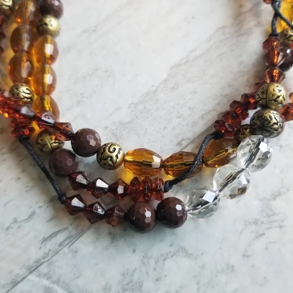 Cookie Lee glass bead necklace brown orange gold NWT - Picture 9 of 11